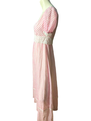 Vintage 70's pink check maxi dress deadstock