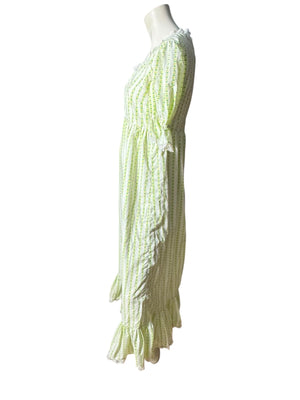 Vintage 70's green heart maxi dress L cotton