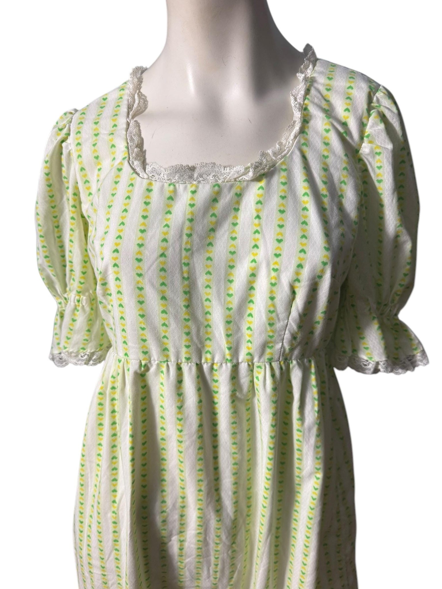Vintage 70's green heart maxi dress L cotton