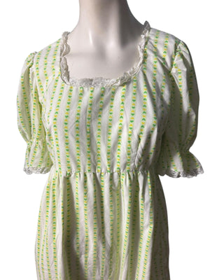 Vintage 70's green heart maxi dress L cotton