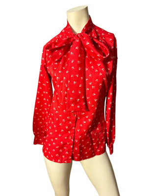 Vintage 70's bow front tie blouse M Lady Holiday
