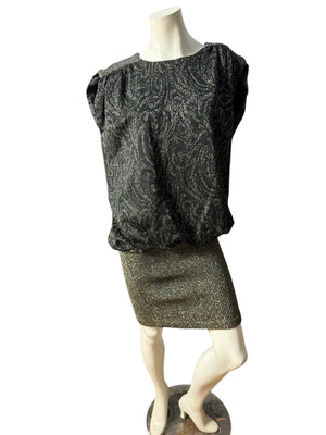 Vintage 70's 80's metallic gold & black lurex dress M