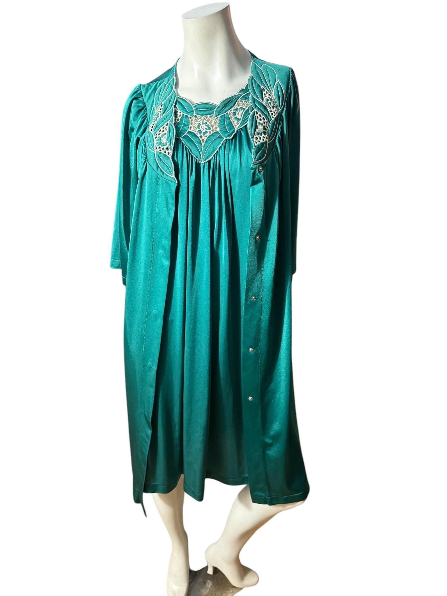 Vintage green nightgown set S Shadowline
