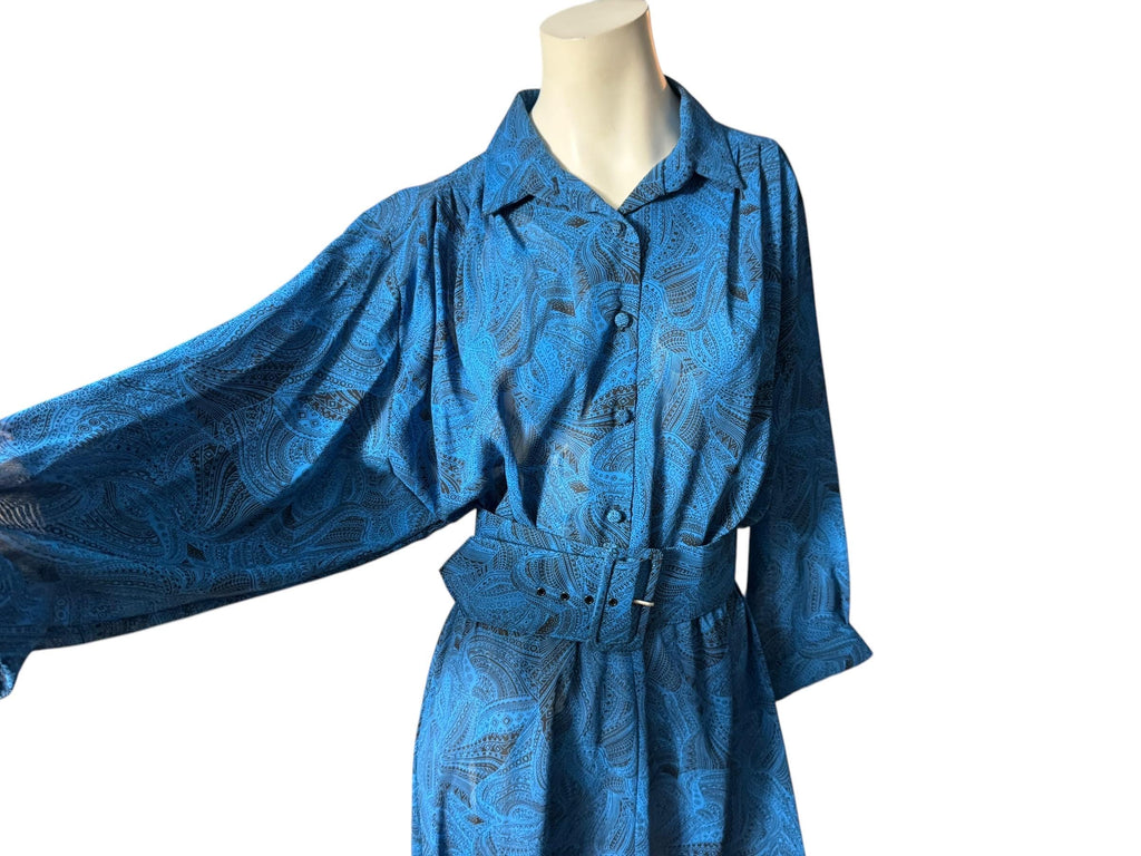 Vintage 80's blue & black dress L Alexis