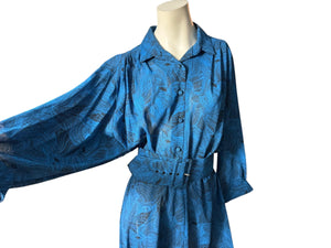 Vintage 80's blue & black dress L Alexis