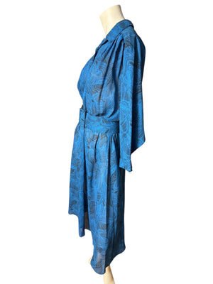 Vintage 80's blue & black dress L Alexis