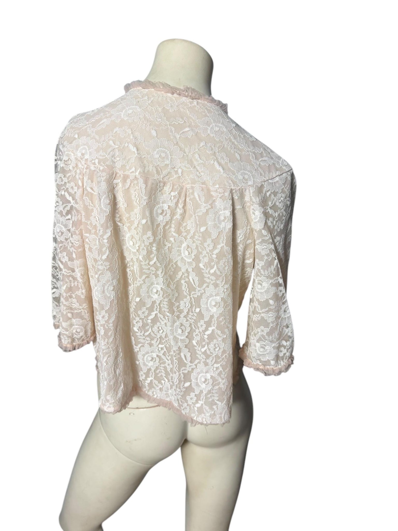 Vintage 60's pink lace bed jacket S Jacque Orsim