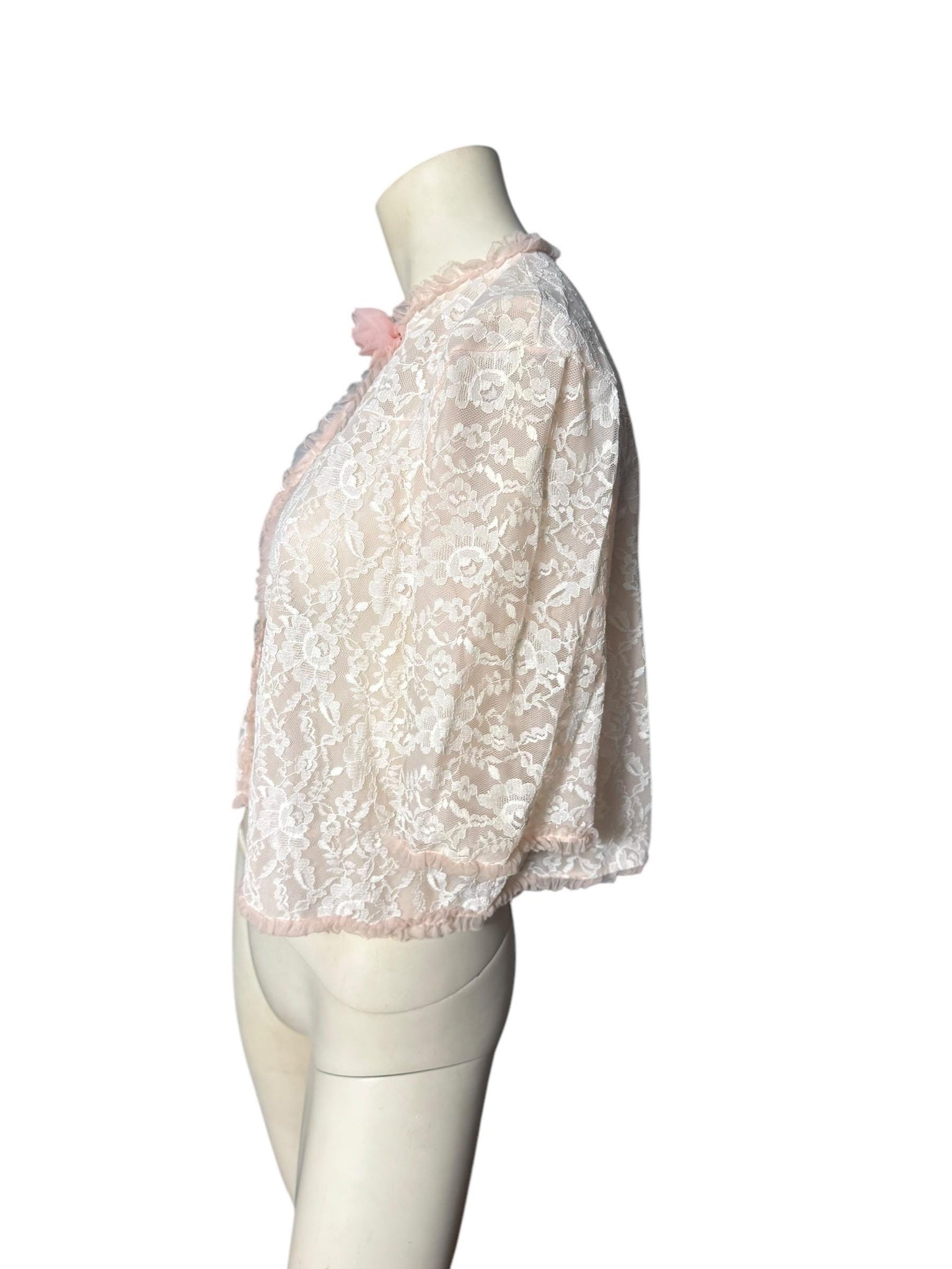 Vintage 60's pink lace bed jacket S Jacque Orsim
