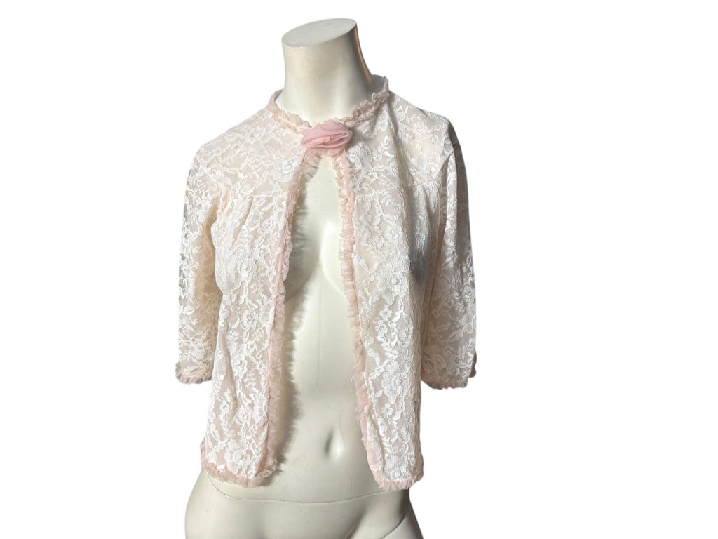 Vintage 60's pink lace bed jacket S Jacque Orsim