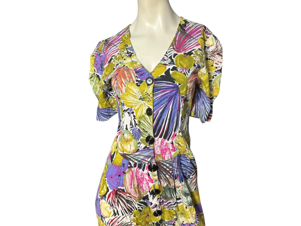 Vintage 80's floral fitted dress M La Belle Fashions