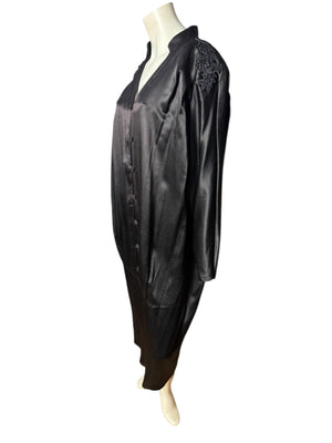 Vintage 80's black silky bead dress L XL More-Jazz