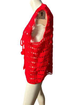 Vintage 70’s red crochet vest M L