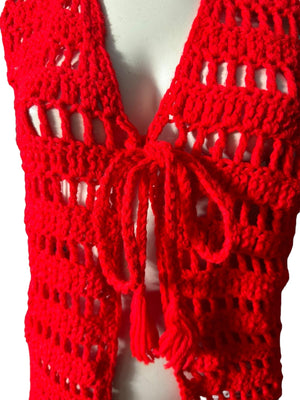Vintage 70’s red crochet vest M L