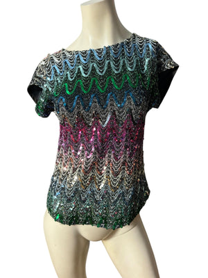 Vintage 70's rainbow sequin disco top S