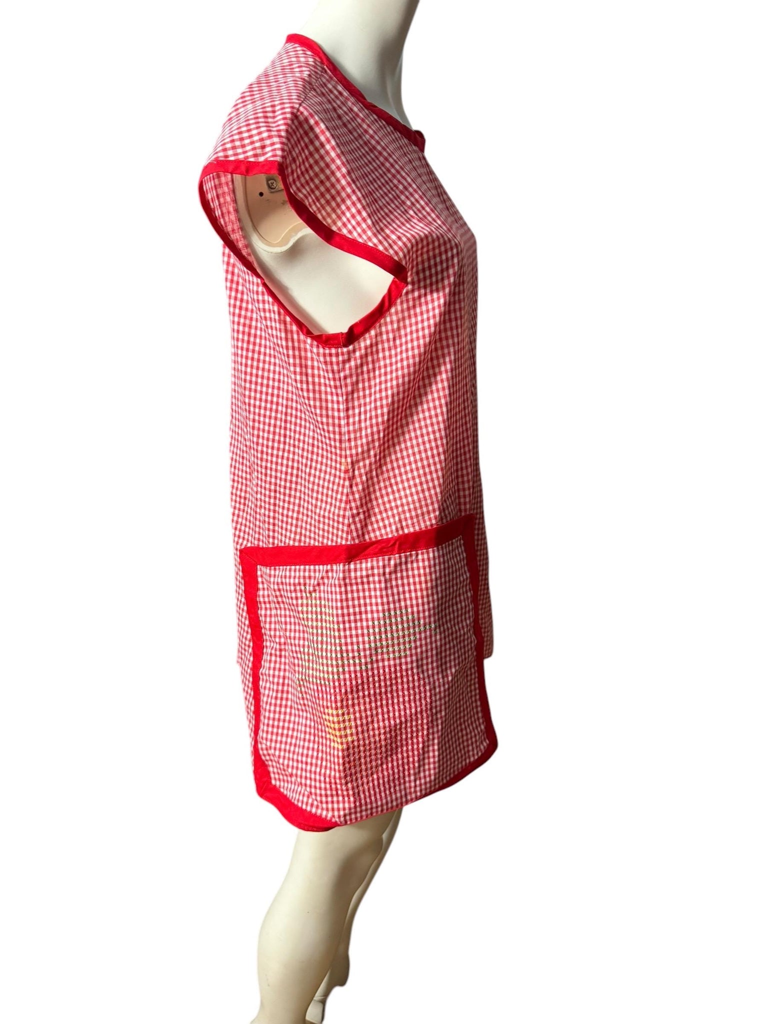 Vintage red & white check smock L