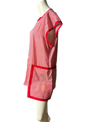 Vintage red & white check smock L
