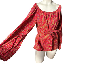 Vintage 70's handmade red floral shirt M L