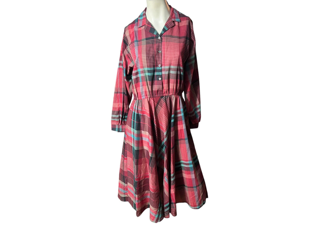 Vintage 80's red plaid shirt dress L EJM