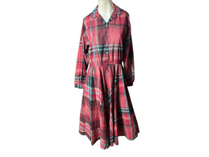 Vintage 80's red plaid shirt dress L EJM