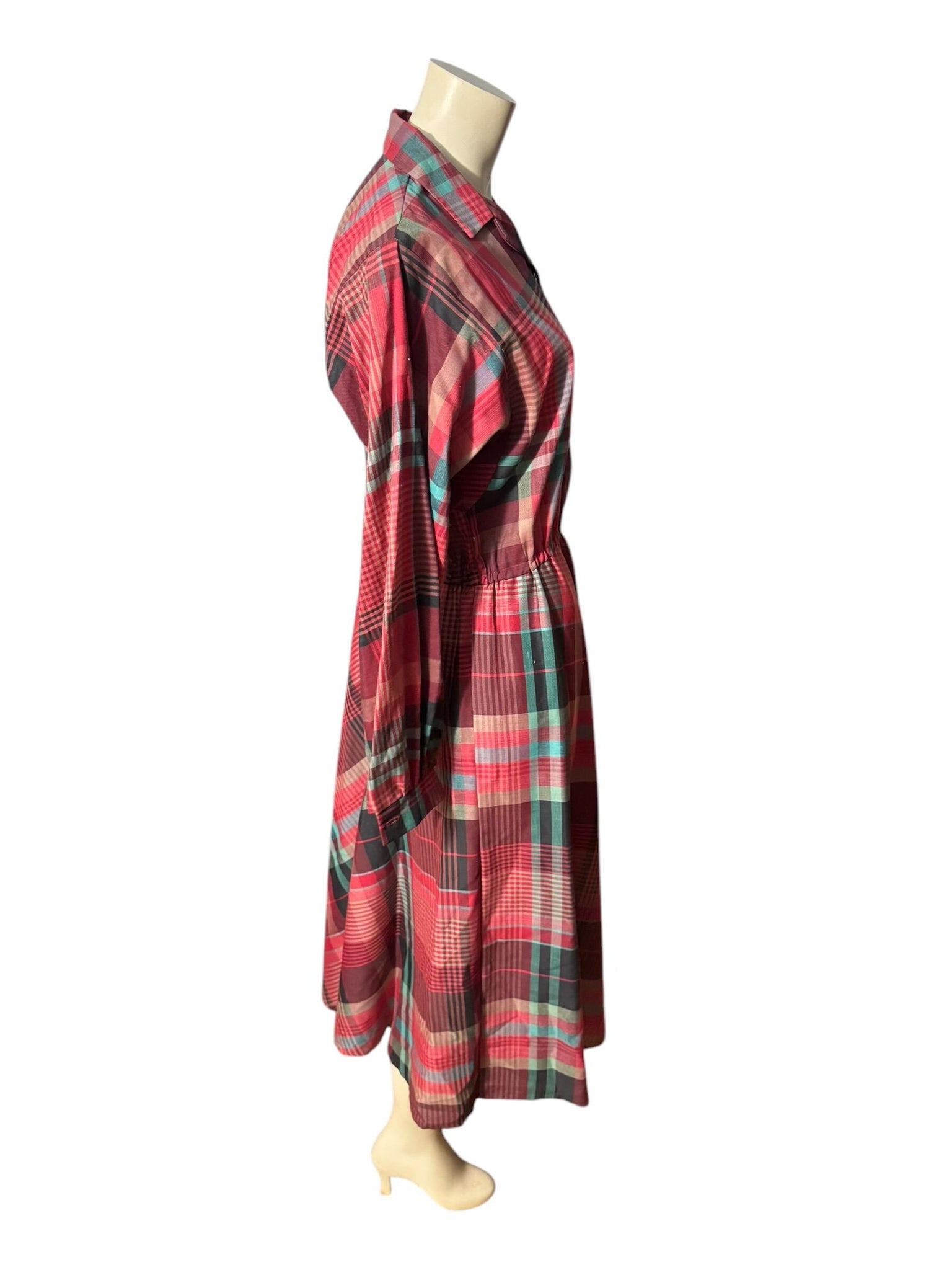 Vintage 80's red plaid shirt dress L EJM