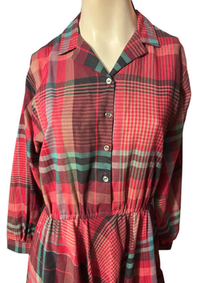 Vintage 80's red plaid shirt dress L EJM