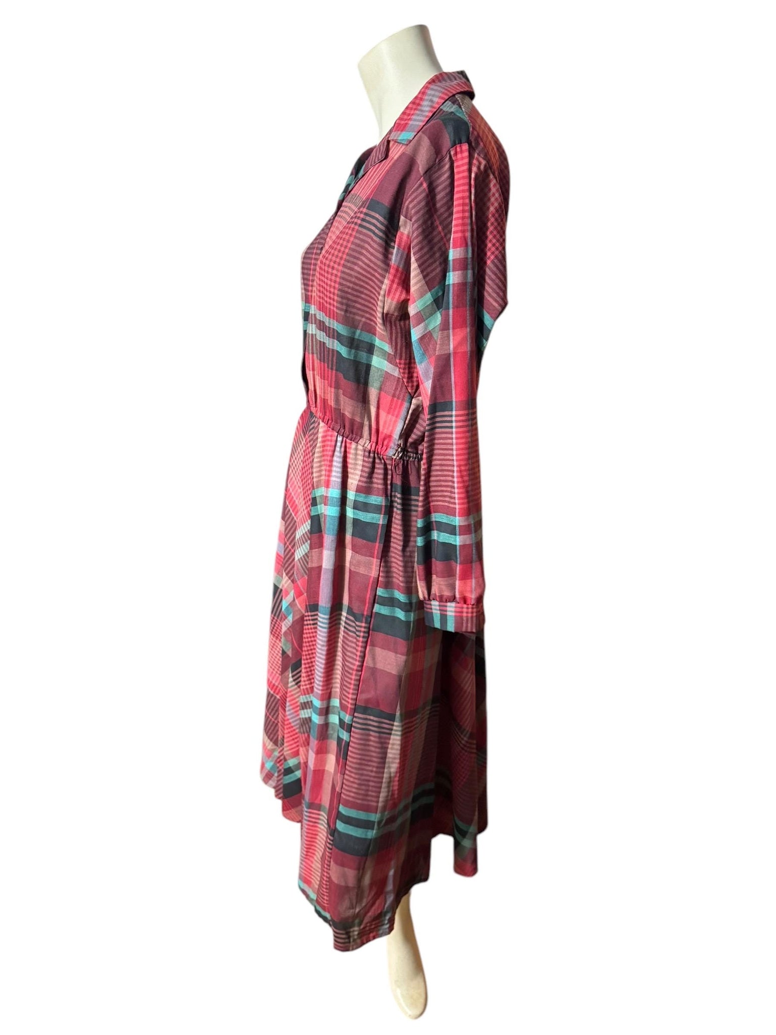 Vintage 80's red plaid shirt dress L EJM