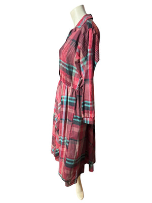Vintage 80's red plaid shirt dress L EJM