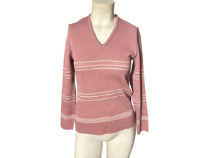 Vintage 70's pink polyester knit striped top S