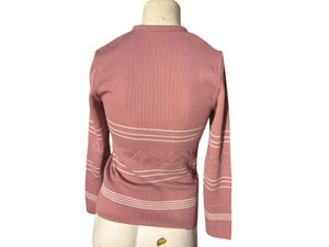 Vintage 70's pink polyester knit striped top S