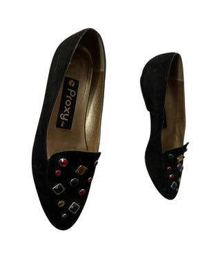 Vintage black suede bling flats shoes 5.5 Proxy