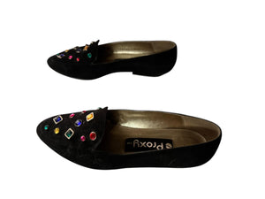 Vintage black suede bling flats shoes 5.5 Proxy