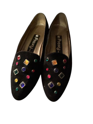 Vintage black suede bling flats shoes 5.5 Proxy