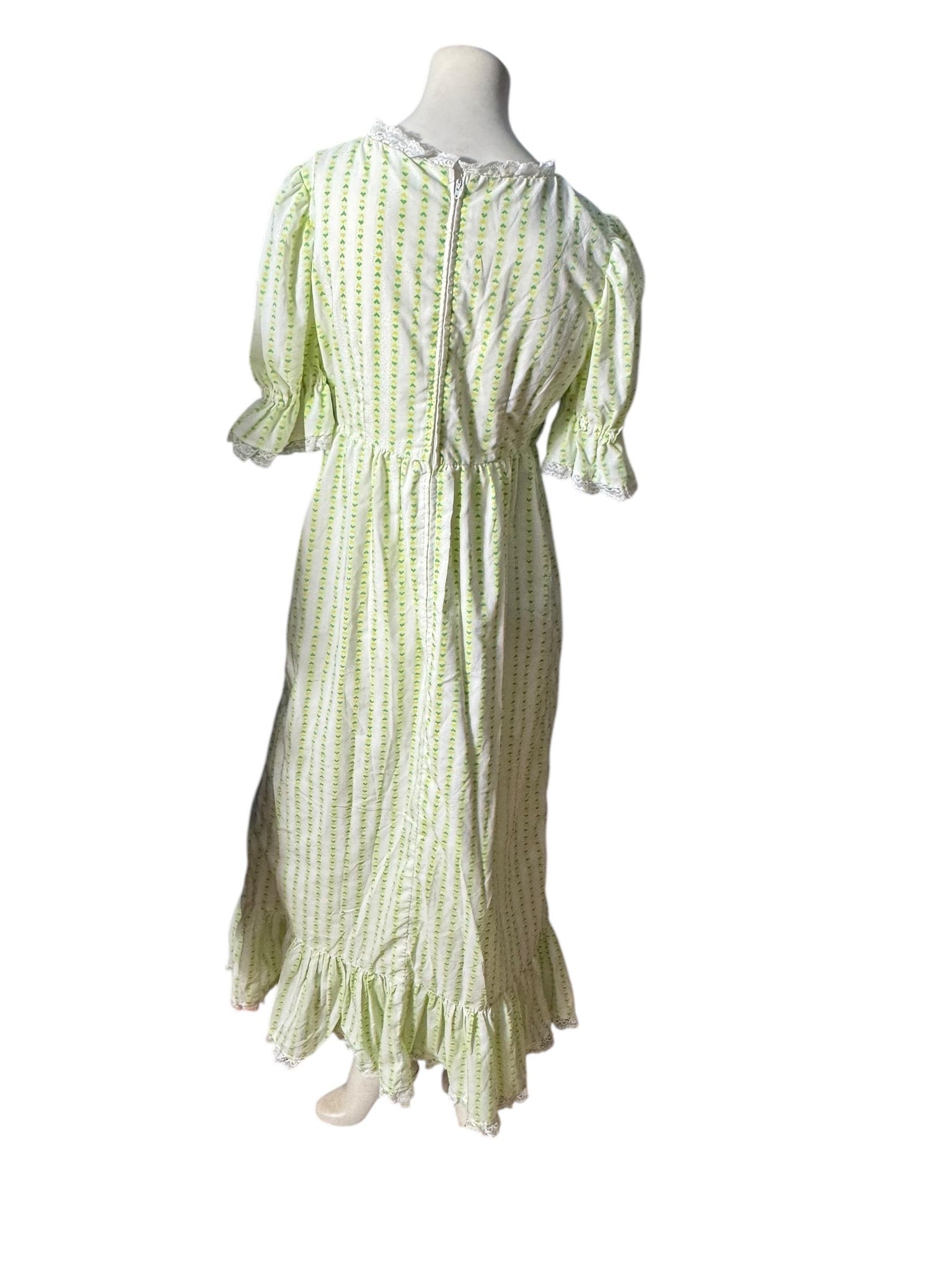 Vintage 70's green heart maxi dress L cotton