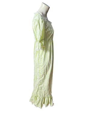 Vintage 70's green heart maxi dress L cotton