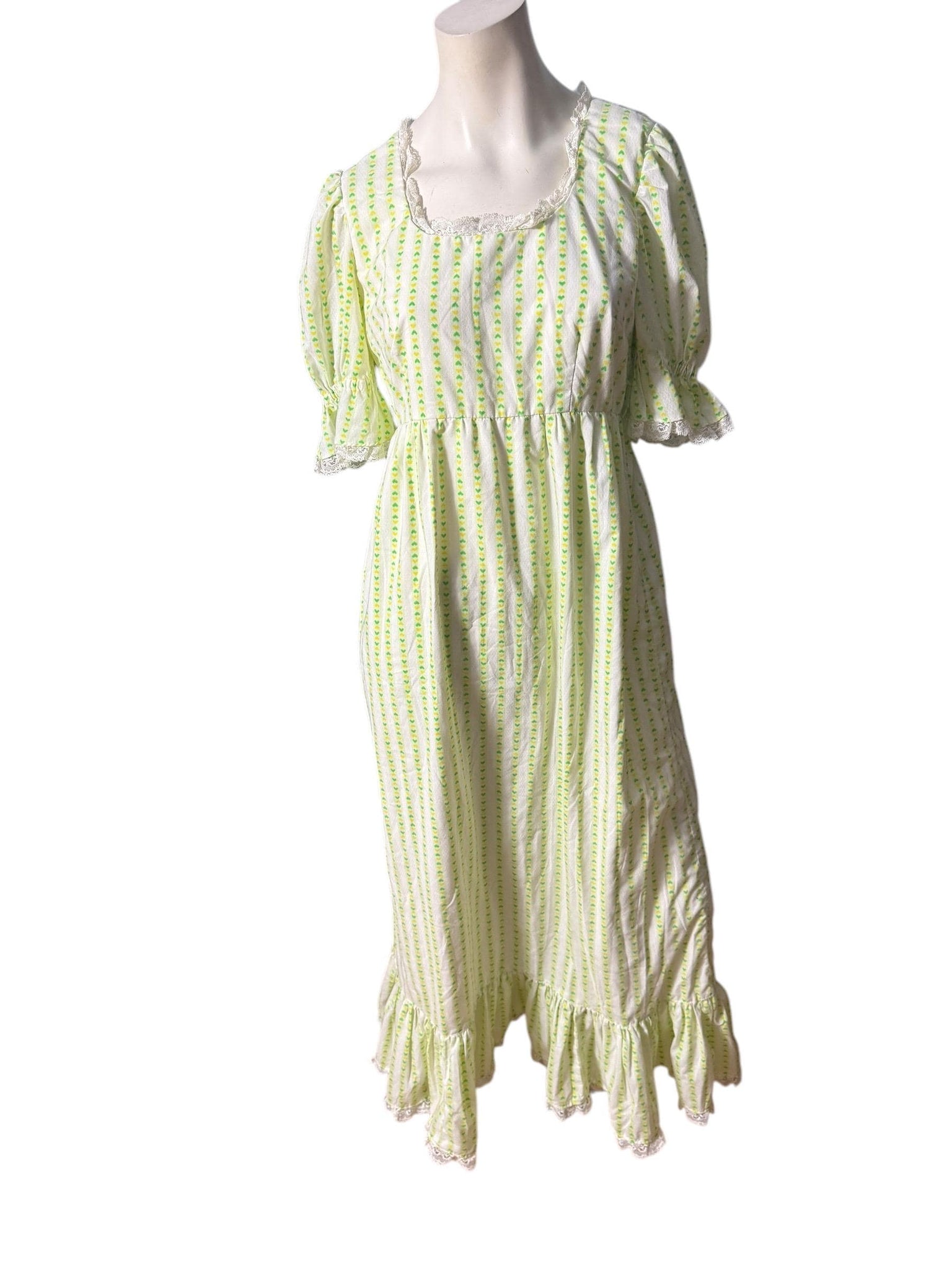 Vintage 70's green heart maxi dress L cotton