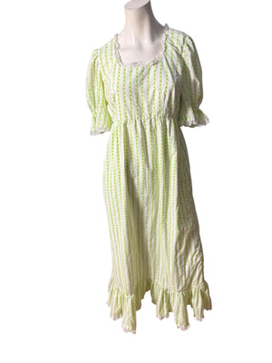 Vintage 70's green heart maxi dress L cotton