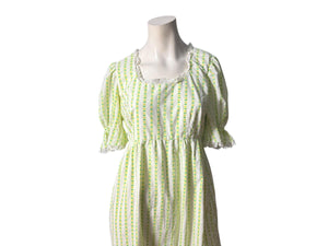 Vintage 70's green heart maxi dress L cotton