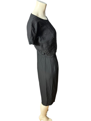 Vintage 50's black rayon dress M L