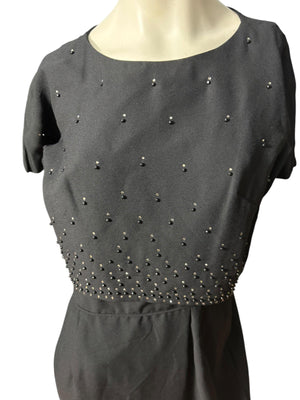 Vintage 50's black rayon dress M L