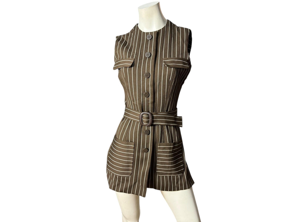 Vintage 70's brown pinstripe top S M