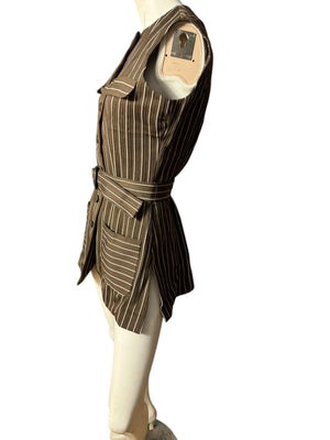 Vintage 70's brown pinstripe top S M