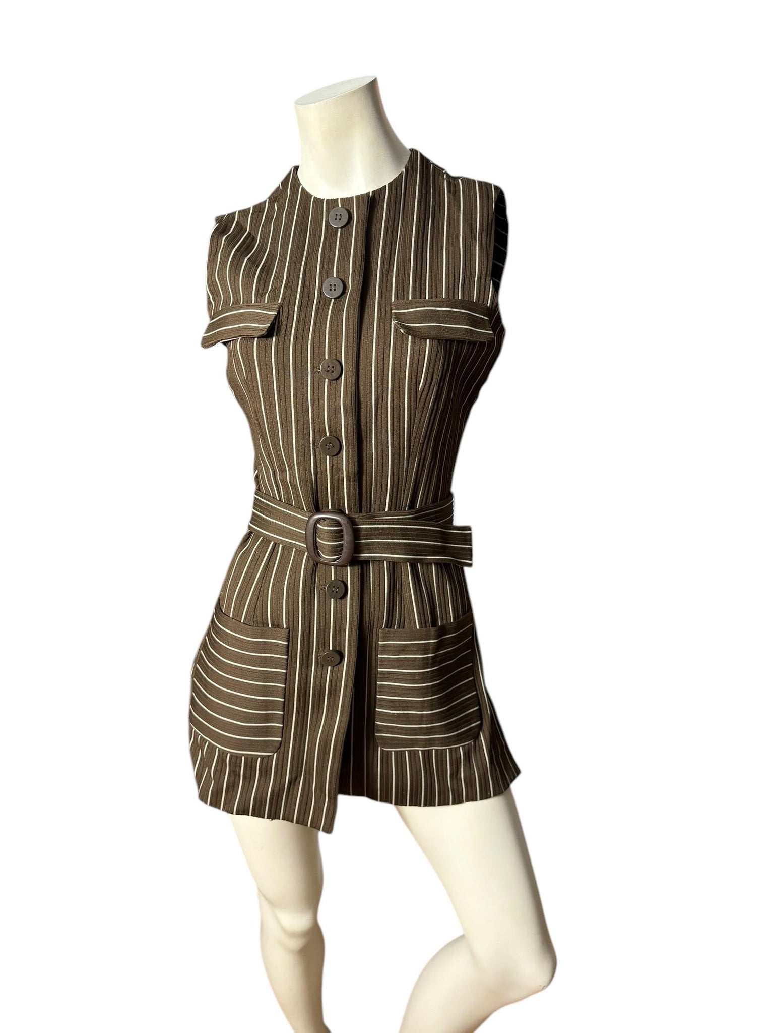 Vintage 70's brown pinstripe top S M
