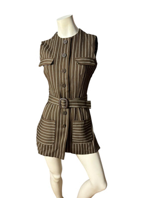 Vintage 70's brown pinstripe top S M