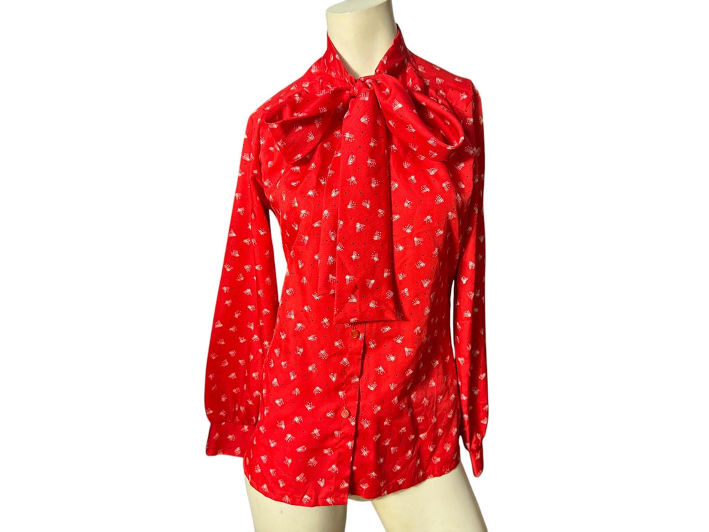 Vintage 70's bow front tie blouse M Lady Holiday