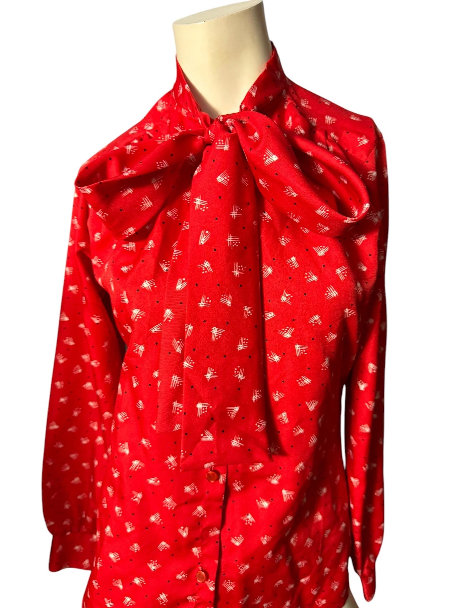 Vintage 70's bow front tie blouse M Lady Holiday
