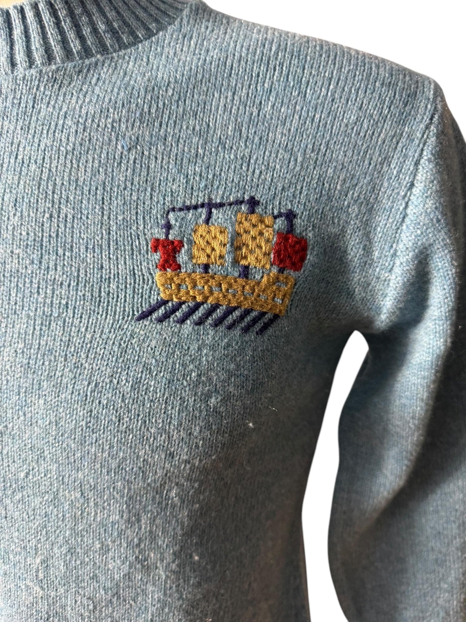 Vintage 70's blue ship sweater M Sears Kings Road