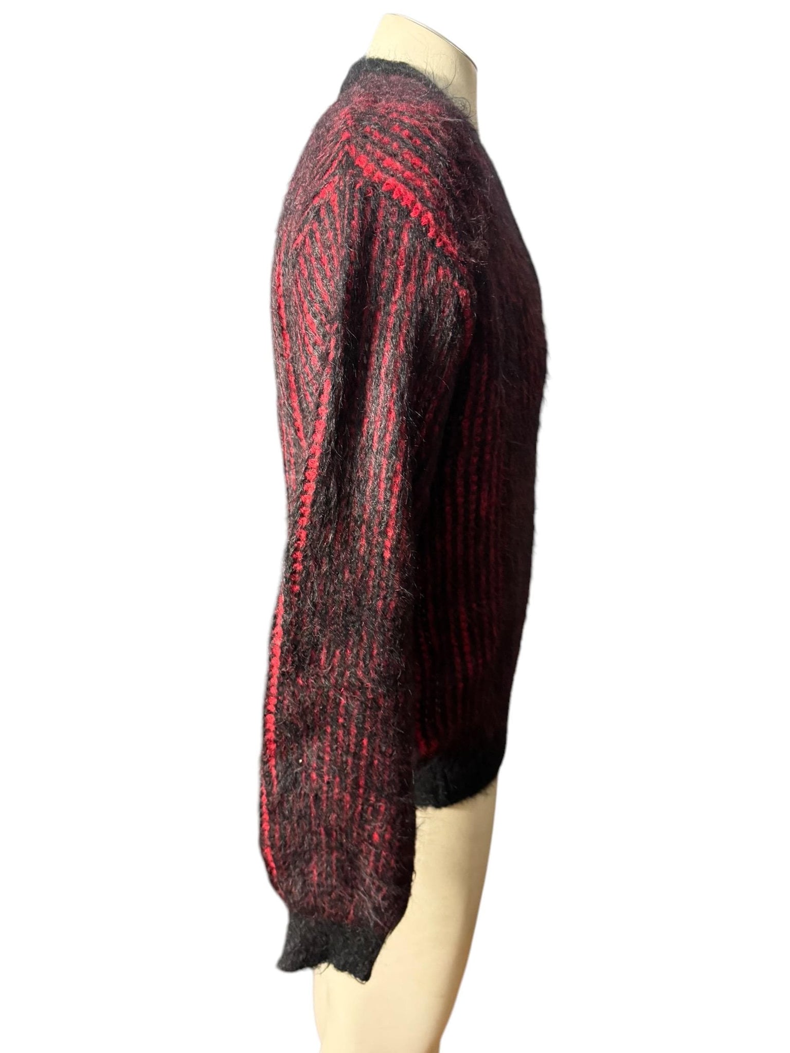 Vintage 60's men's red & black fuzzy sweater M Golden Arrow