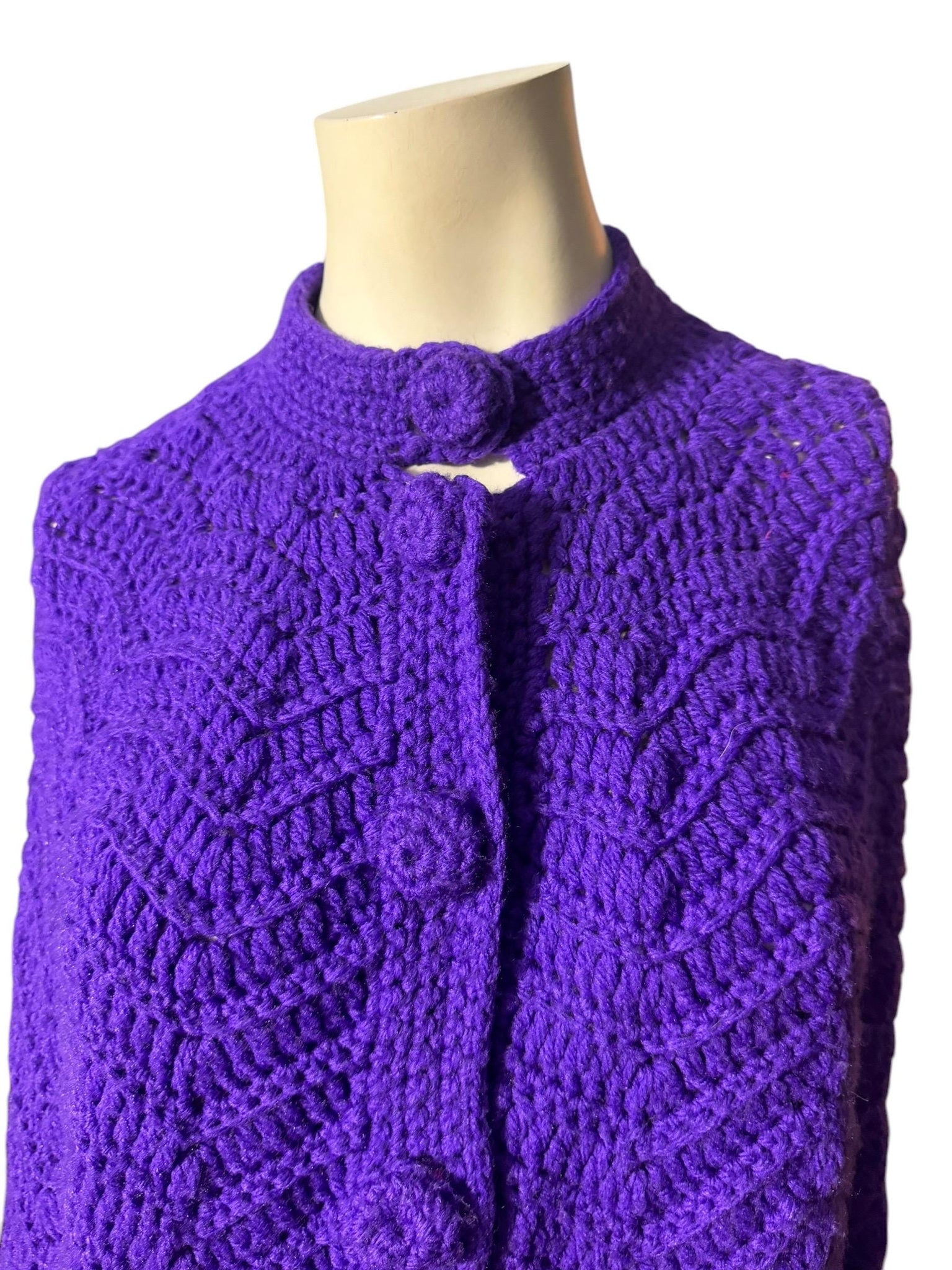 Vintage 70's purple crochet shawl poncho