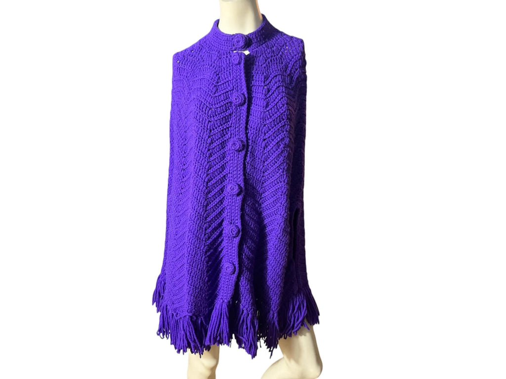 Vintage 70's purple crochet shawl poncho