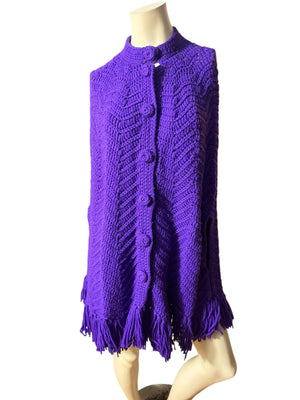 Vintage 70's purple crochet shawl poncho